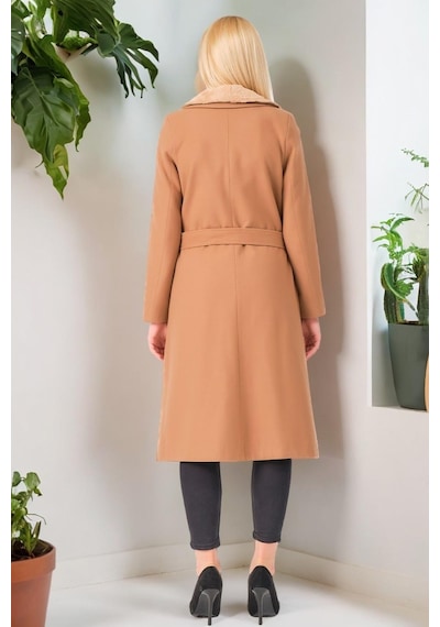 Z6671 Dewberry Bayan Palto-düz Camel-düz Camel