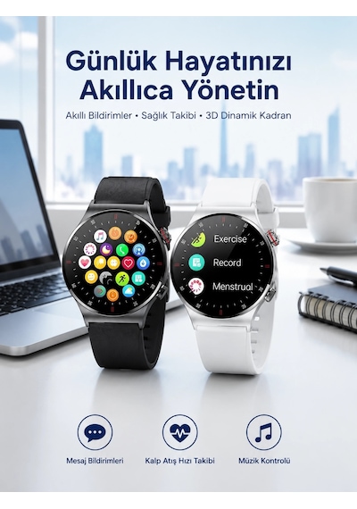 Mey İthalat Akıllı Saat Amoled Ekran Bluetooth Bağlantılı Sesli Görüşme Nabız Ölçer