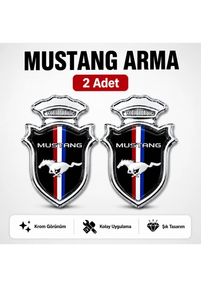 Mustang Chia Arma Krom Oto Amblem 5 3,5 Cm