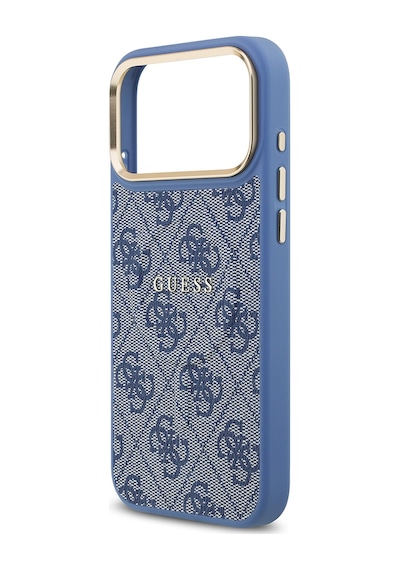 Apple Uyumlu iPhone 17 Pro Max Kılıf Guess M-safe Şarjlı Gold Kamera Çerçeve Pu Deri Yazı Logolu Kahverengi Mavi Mavi