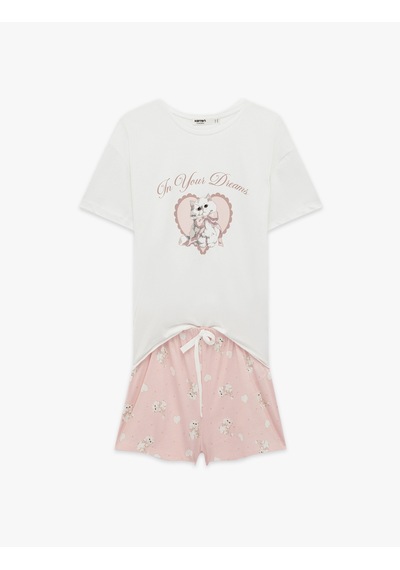 Koton Pamuklu Bisiklet Yaka Kısa Kollu Pijama Takımı Pembe Desenli 6slk40146mk