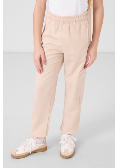 Tommylife Beyaz-bej O Yaka Baskılı Lastik Paça Kargo Cepli Kız Çocuk Eşofman Takım - 75173 Beyaz/bej Beyaz - Bej