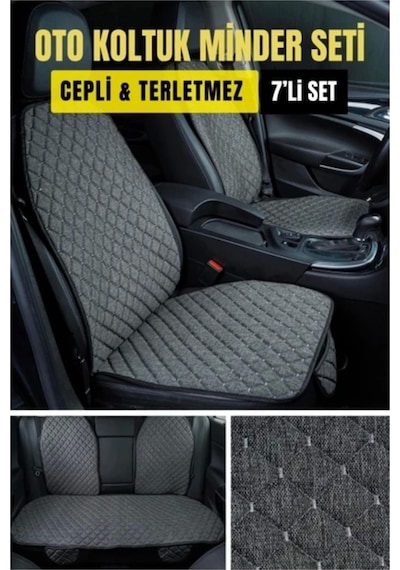 Nissan Navara 2014 Sonrasıterletmez Kaymaz Keten Oto Minder Kılıf Komple Set 7 Parça Gri 7