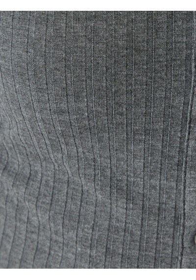 Koton Uzun Kollu Tişört Crop U Yaka Düğmeli Slim Fit Antrasit 5wal10225ık Antrasit