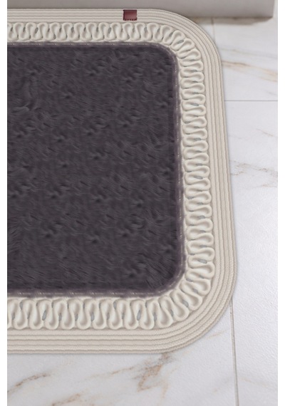 Banyo Paspası Takımı 70x110+50x70 Cm İç Trikot Antrasit Gri & Krem Antrasit Gri - Krem