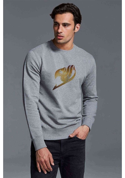 Anime Fairy Tail Glass Guild Emblem Baskılı Gri Erkek Sweatshirt (534644113)