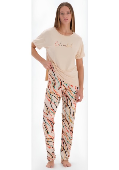 Eros 33560 Kısa Kol Kadın Pijama Takımı Bej
