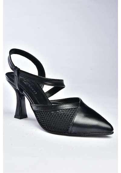 Fox Shoes P372733109 Siyah File Detaylı Kadın Topuklu Ayakkabı Siyah