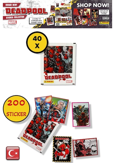40 Paket - Marvel Deadpool Çıkartma Paketi Panini Lisanslı Ürün 200 Stıcker