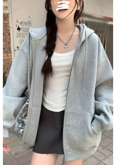 Cool Tarz Unisex Gri Fermuar Kapüşonlu Sweatshirt Gri Gri