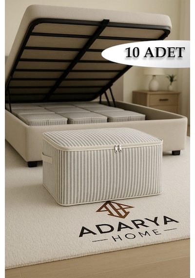 Adarya Home 10 Lu Antrasit Çizgili Baza Altı Çekyat Hurç 60 40 22 Cm Çizgili