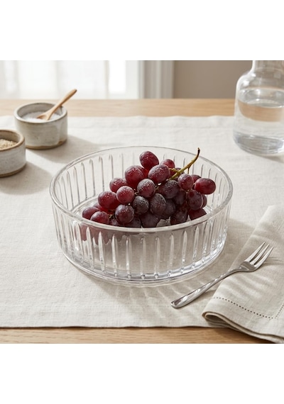 Pupa Model El Yapımı Üfleme Cam Sunum Kasesi - Optikli Çizgili Dekoratif Salata, Meyve Ve Meze Kasesi 14x6 Cm Çok Renkli