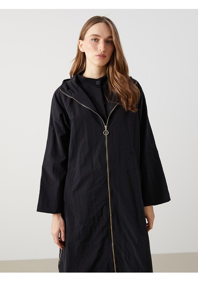 Lcwaıkıkı Classic Siyah Kapüşonlu Düz Oversize Kadın Tunik