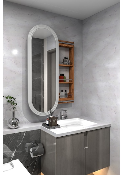 Çok Amaçlı Aynalı Takı Dolabı Mdf Kapak - Çam - Oval Çerçeve