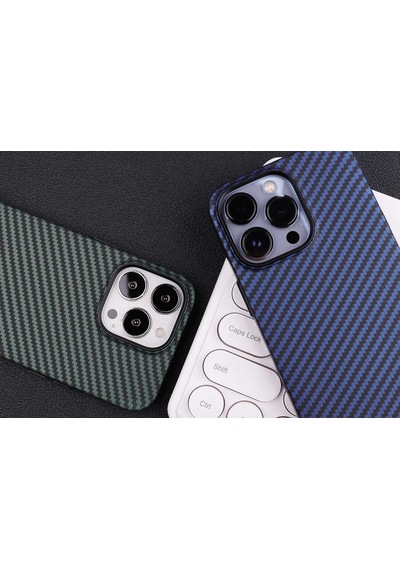 Apple Uyumlu iPhone 13 Pro Max Kılıf Karbon Fiber Tasarımlı Zore Karbono Kapak Mavi