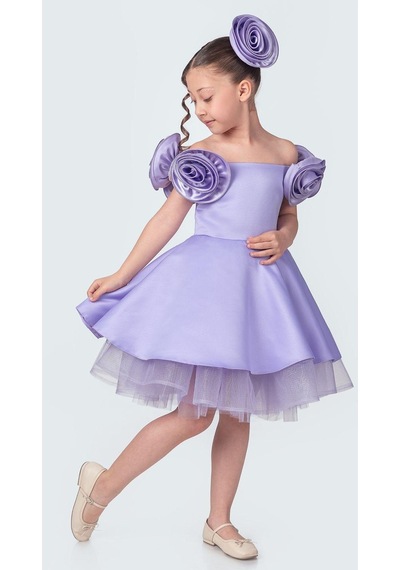 Mnk Baby & Kids Fanari Krep Saten Gren Destekli Kız Abiye M00735 Mor