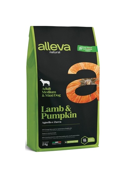 Alleva Kuzu Etli Balkabaklı Medium Maxi Irk Yetişkin Köpek Maması 2 KG