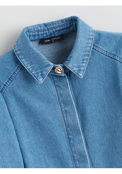 Lcw Comfort İndigo Balon Kollu Kadın Jean Gömlek