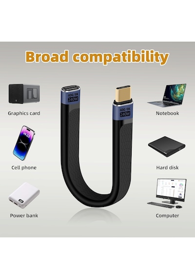 Usb4 Type-c Uzatma Kablosu 40gbps 240w 8k 60hz Erkek Dişi Usb-c Adaptör 15cm Pd Hızlı Şarj Thunderbolt 4 Uyumlu Tcu