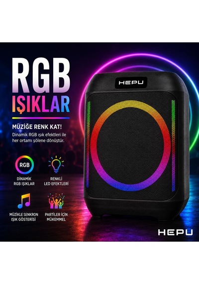 Hp-984 Taşınabilir Bluetooth Hoparlör 6.5 Hoparlör 10w Güç Rgb Işık Tws Destekli