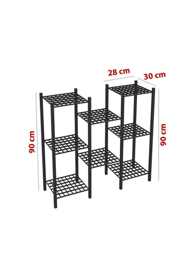 Yasemin 8 Raflı Metal Çiçeklik Saksılık Saksı Standı Dekoratif Saksılık Raf Siyah