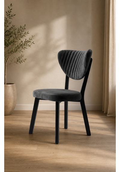 Teknor 4 Adet Elma Sandalye Modern Kadife Kapitone Sırtlı Mutfak Yemek Odası Balkon Kafe Sandalyesi 85 Cm Gri