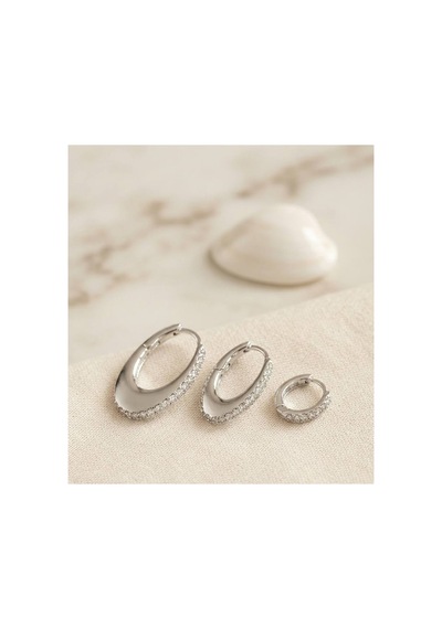 Gümüş Renk Oval Halka Model Zirkon Taşlı 3 Lü Küpe Set Tj-bkp11975 Evimdeyokyok
