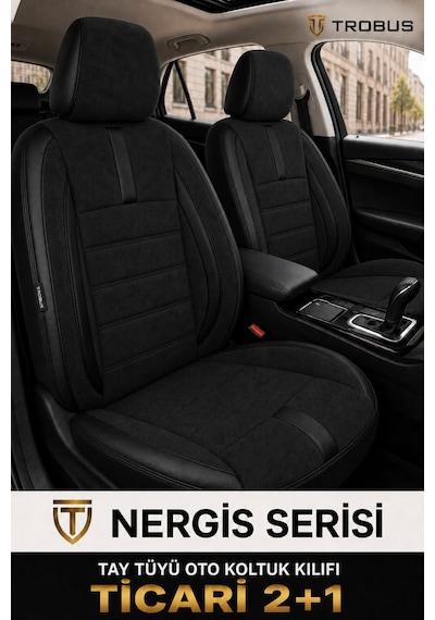 Ford Courier 2014 Ve Sonrası Uyumlu Siyah Nergis Serisi Ortopedik Tay Tüyü 2+1 Ticari Koltuk Kılıfı Siyah