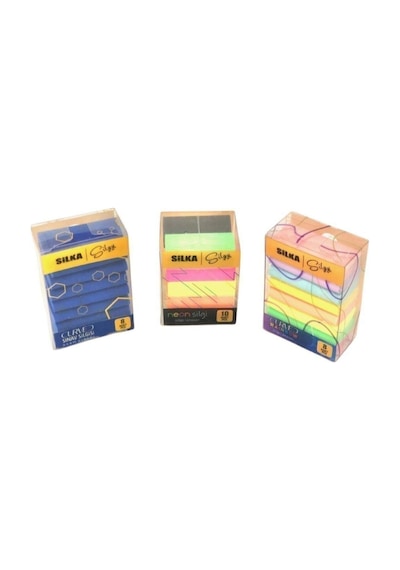 3 Lü Silgi Seti 8 Li Curved Sınav+ 8 Li Curved Rainbow+ 10 Lu Neon Silgi