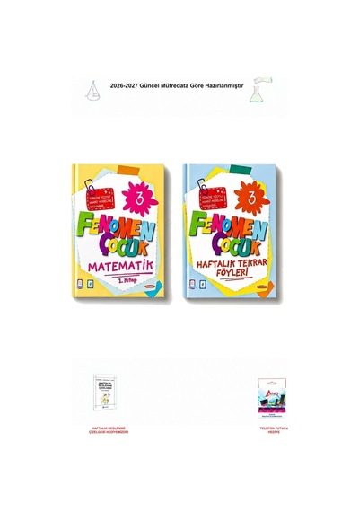 2026-2027 Fenomen Çocuk 3. Sınıf 2 Kitap Seti - Matematik 1. Kitap, Haftalık Tekrar Föyleri