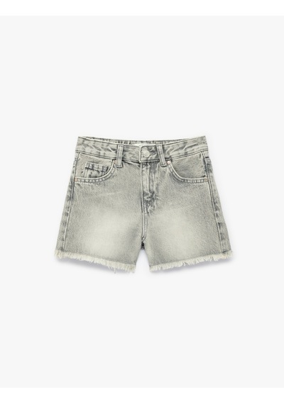 Koton Cepli Bol Kesim Püsküllü Paça Pamuklu Jean Şort Gri 6skg40043ad