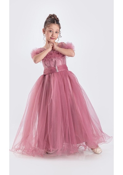 Mnk Baby & Kids Uzun Etek Kız Çocuk Robası Şifon Abiye M00723 Pembe