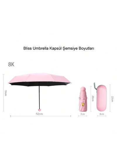 Bliss Umbrella Kapsül Şemsiye - Uv Korumalı Güneş Şemsiyesi Pembe