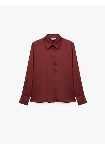 Koton Regular Fit Düğmeli Uzun Kollu Klasik Yaka Saten Gömlek Bordo 7wak60037pw