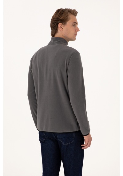 U.S. Polo Assn. Erkek Regular Fit Gri Polar Yarım Fermuarlı Basic Sweatshirt 50313777-VR024