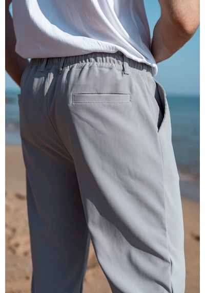 Madmext Boyalı Gri Beli Lastikli Relaxed Fit Jakarlı Erkek Pantolon E6593 Açık Gri