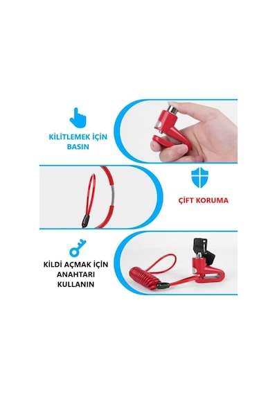 2'li Güvenlik Seti Disk Kilidi + Spiral Çelik Halat Scooter Bisiklet Motosiklet İçin Üstün Koru Diğer
