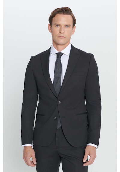 AC&Co / Altınyıldız Classics ERKEK SIYAH Ekstra Slim Fit Dar Kesim Kırlangıç Yaka Takım Elbise Siyah