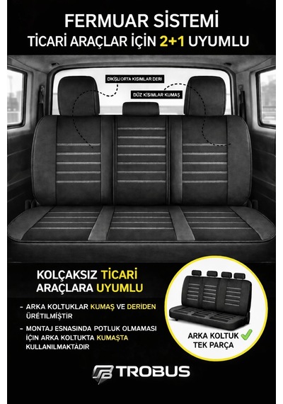 Ford Kuga 2017-2019 2+1 Uyumlu Deri Koltuk Kılıfı Jetdrive Serisi Siyah Beyaz