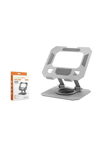360 Derece Döner Katlanir Ayarlanabilir Masaüstü Tablet Ve Telefon Standi Metal - Gümüş Hdx8022