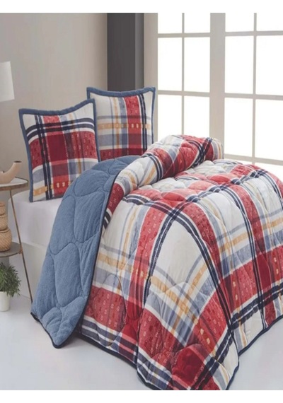 Merinos Comforter Boris Kırmızı Ekru Çift Kişilik Yorgan Seti Kırmızı