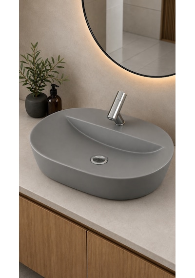 Tezgah Üstü Lavabo 60 45 Cm Elegance Mat Gri Esv-4360-2041