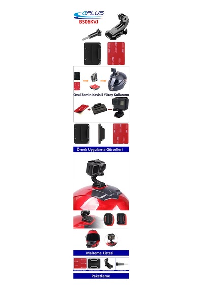 Gplus Bs04kvj 4 Parça Oval Zemin Eğimli Yüzey Vidalı J-hook Hızlı Tak 3m Yapışkan Motor Kask Bağlantı Seti Siyah