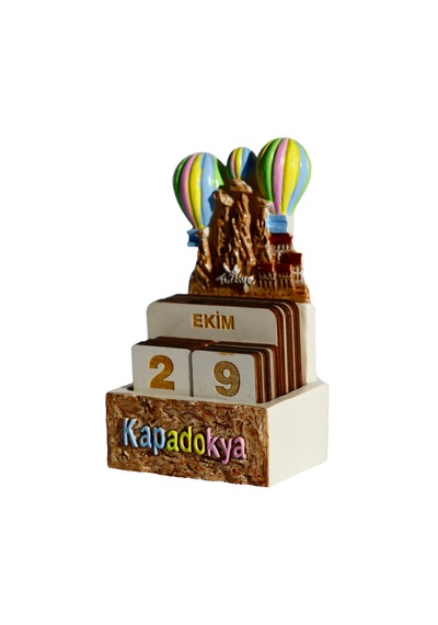 Kapadokya Temalı Türkçe Blok Takvim Balon Ve Peribacası Dekor Renkli Masa Üstü Sonsuz Takvim Hediyelik Biblo