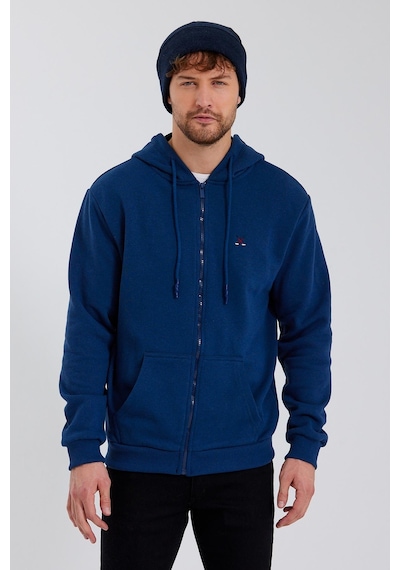 Polostate Erkek Fermuarlı Kanguru Cep 3 İplik Sweatshirt İndigo