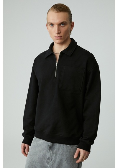 Grımelange Shıftd Erkek Bisiklet Yaka Uzun Kollu Fermuarlı Siyah Sweatshirt Siyah