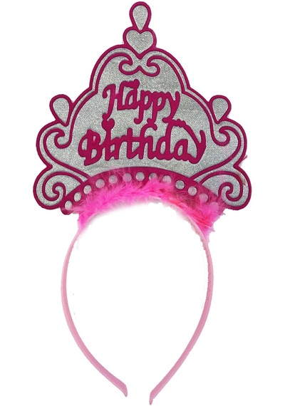 Parti Happy Birthday Neon Pembe Renk Doğum Günü Tacı 24x15 Cm Çok Renkli