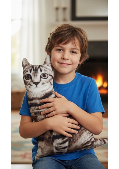 3d Dijital Baskılı Dekoratif Kedi Yastık Tekir Renkli
