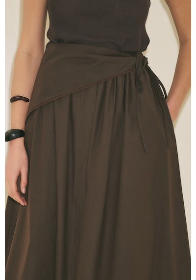 Manuka Önü Düğmeli Poplin Etek Kahverengi Ss26etk00001-122 Kahverengi