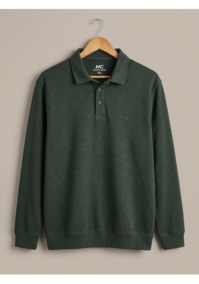 Maccali Erkek Haki Büyük Beden Polo Yaka Battal Sweatshirt